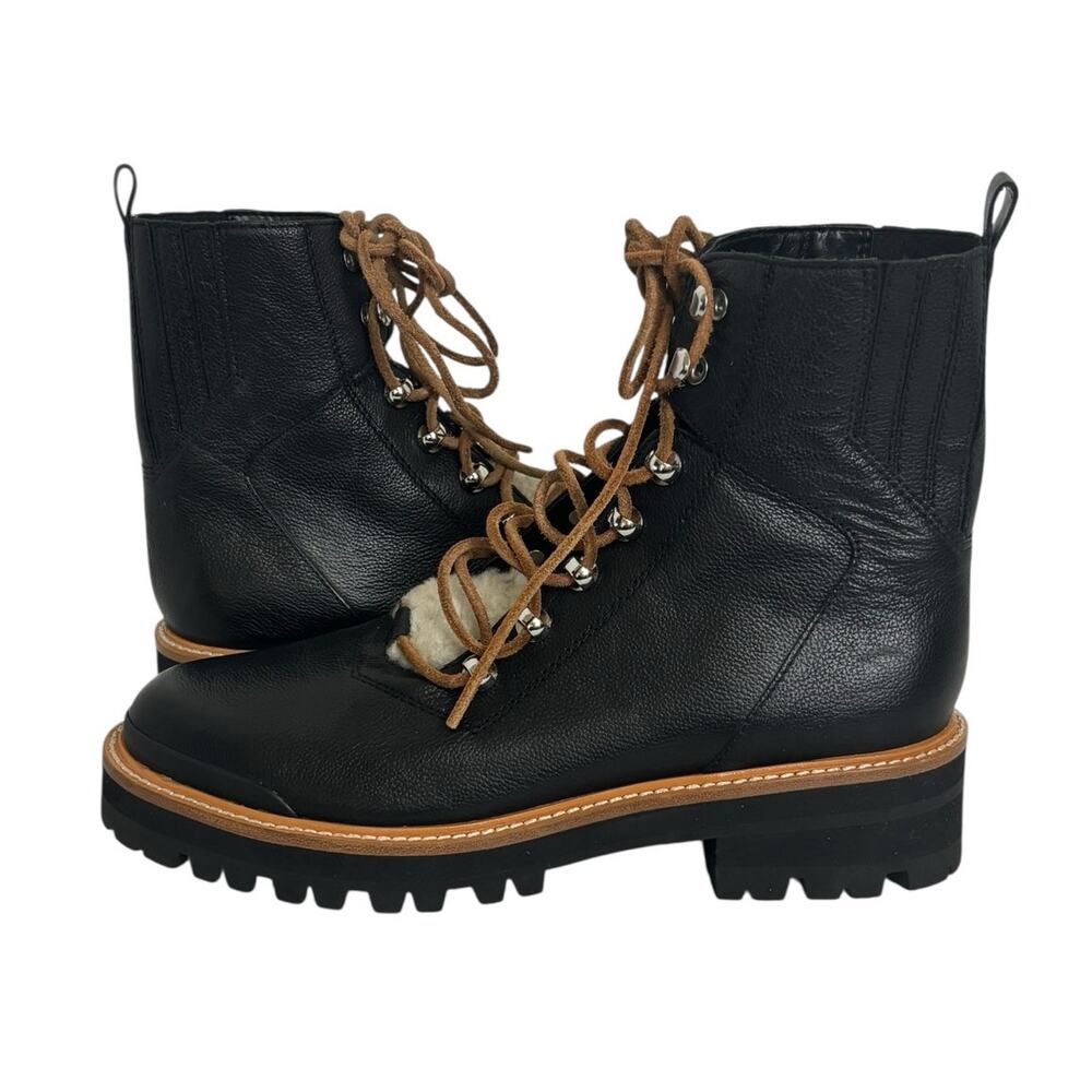 Marc Fisher LTD  Izzie Shearling Lug Sole Black Lace Up Ankle Boot Size 9 NEW - Picture 3 of 11